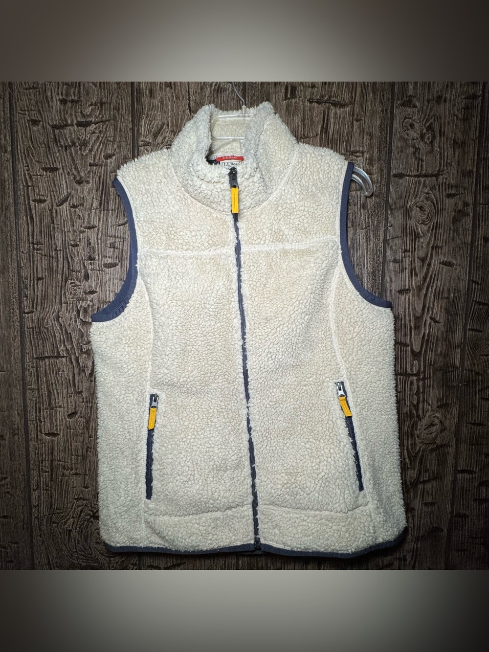 L.L.Bean Women’s Large Sherpa Fleece Full Zip Vest Cream Blue